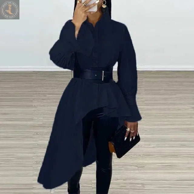 ベルト付きアシンメトリーカットシャツ