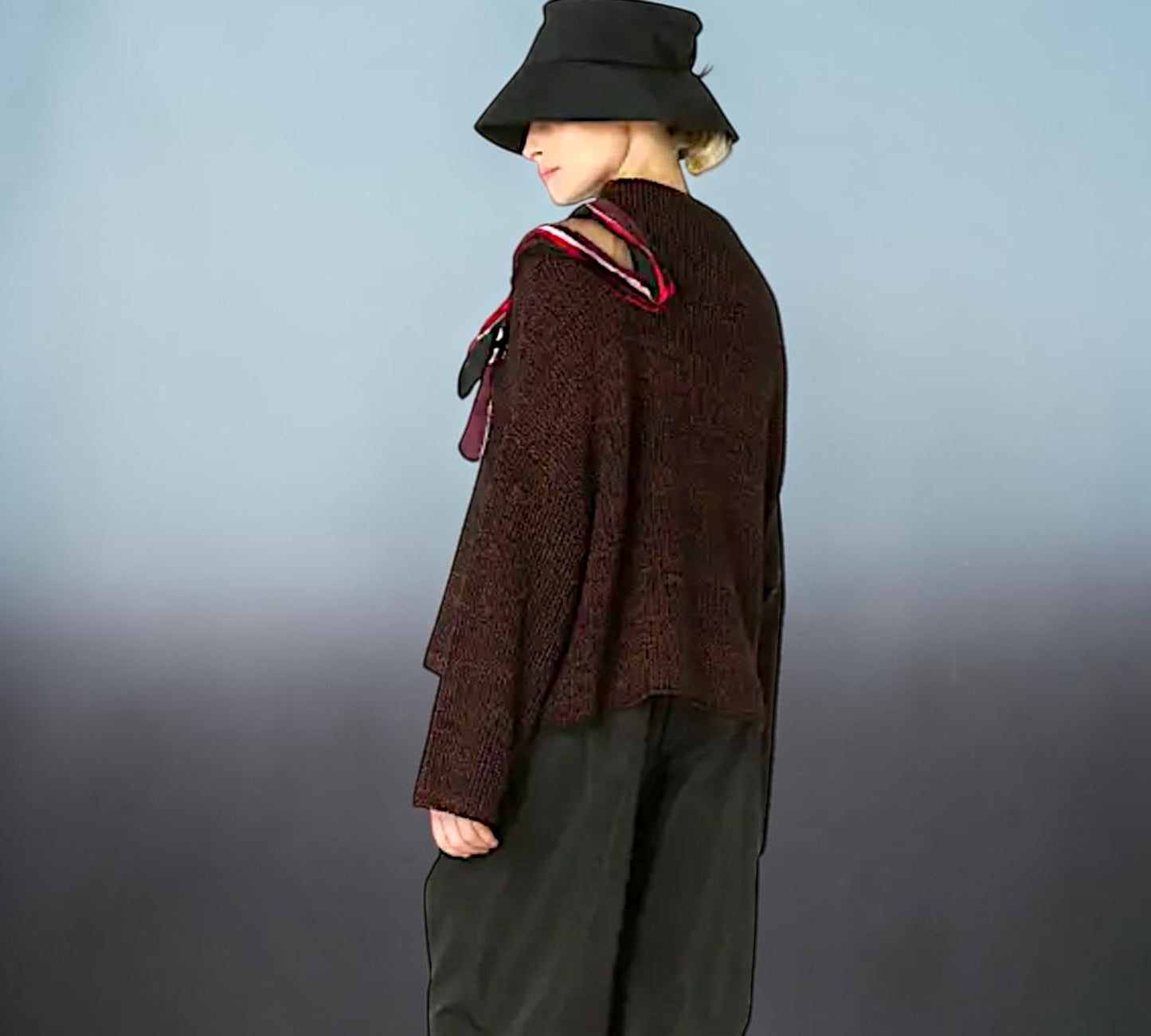 Burgundy Sculptural Knit Sweater with Ribbon Shoulder Detail - Above the Crowd Boutique