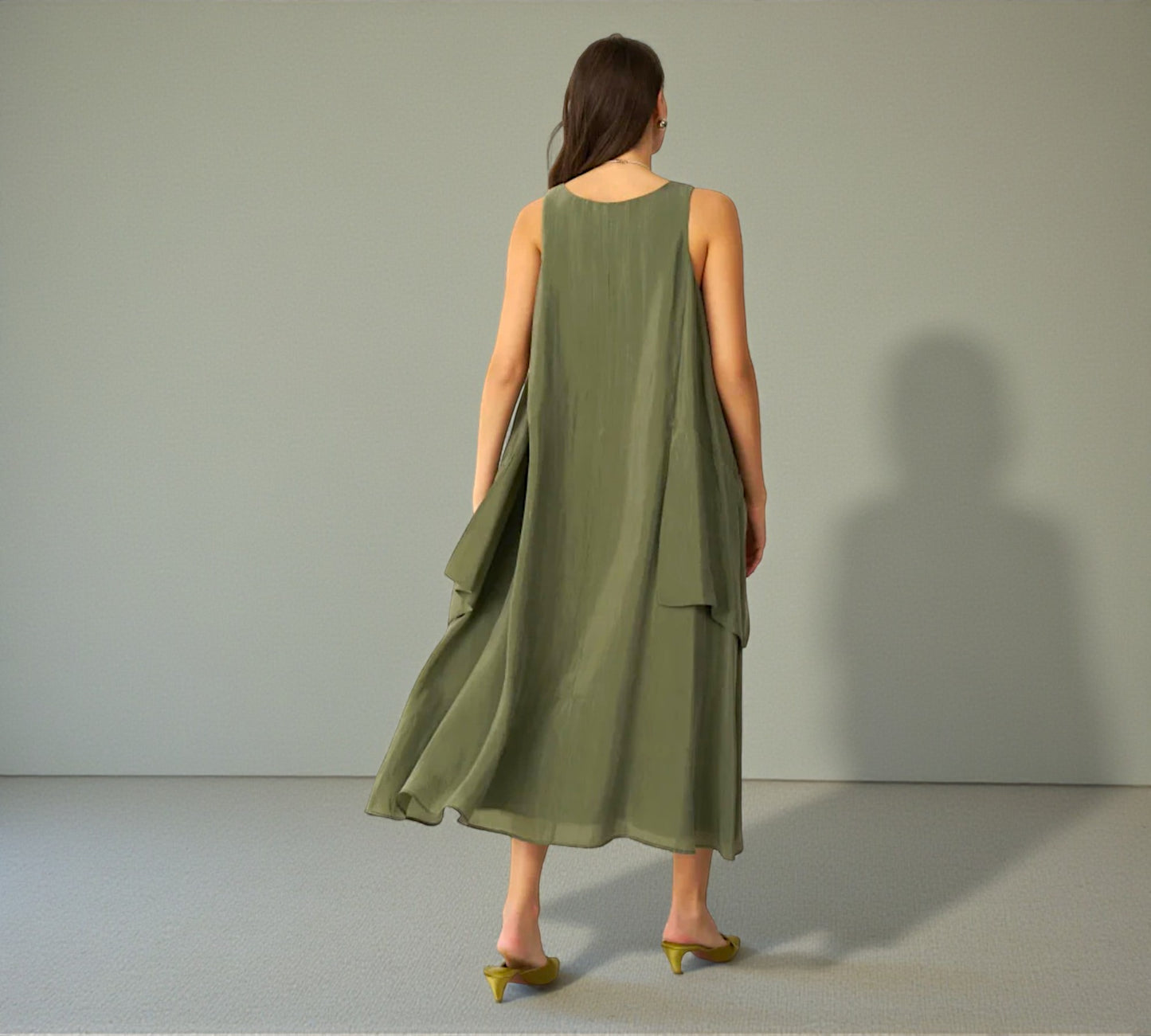 Bize Sleeveless Olive Maxi Dress with Statement Pockets - Above the Crowd Boutique