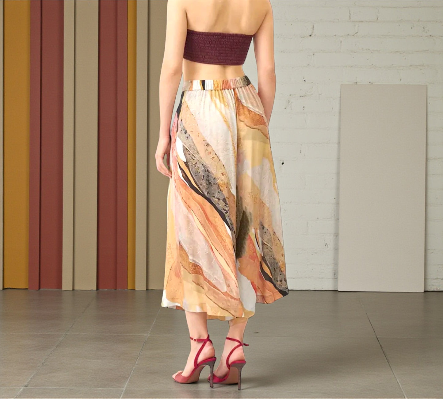 Bize Abstract Print Wide-Leg Cropped Pants - Above the Crowd Boutique
