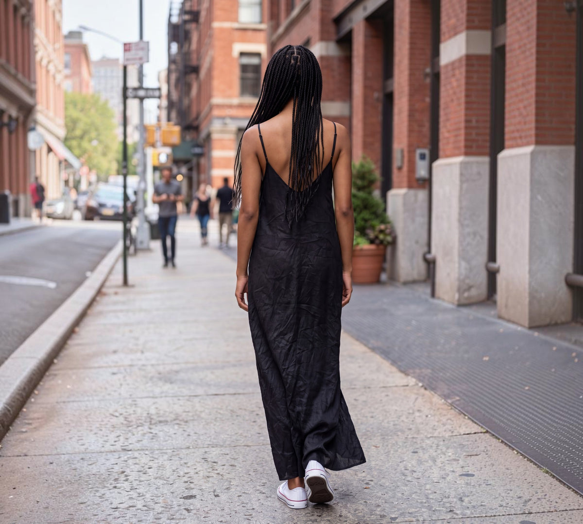 Black Crinkled Satin Slip Maxi Dress Above the Crowd Boutique
