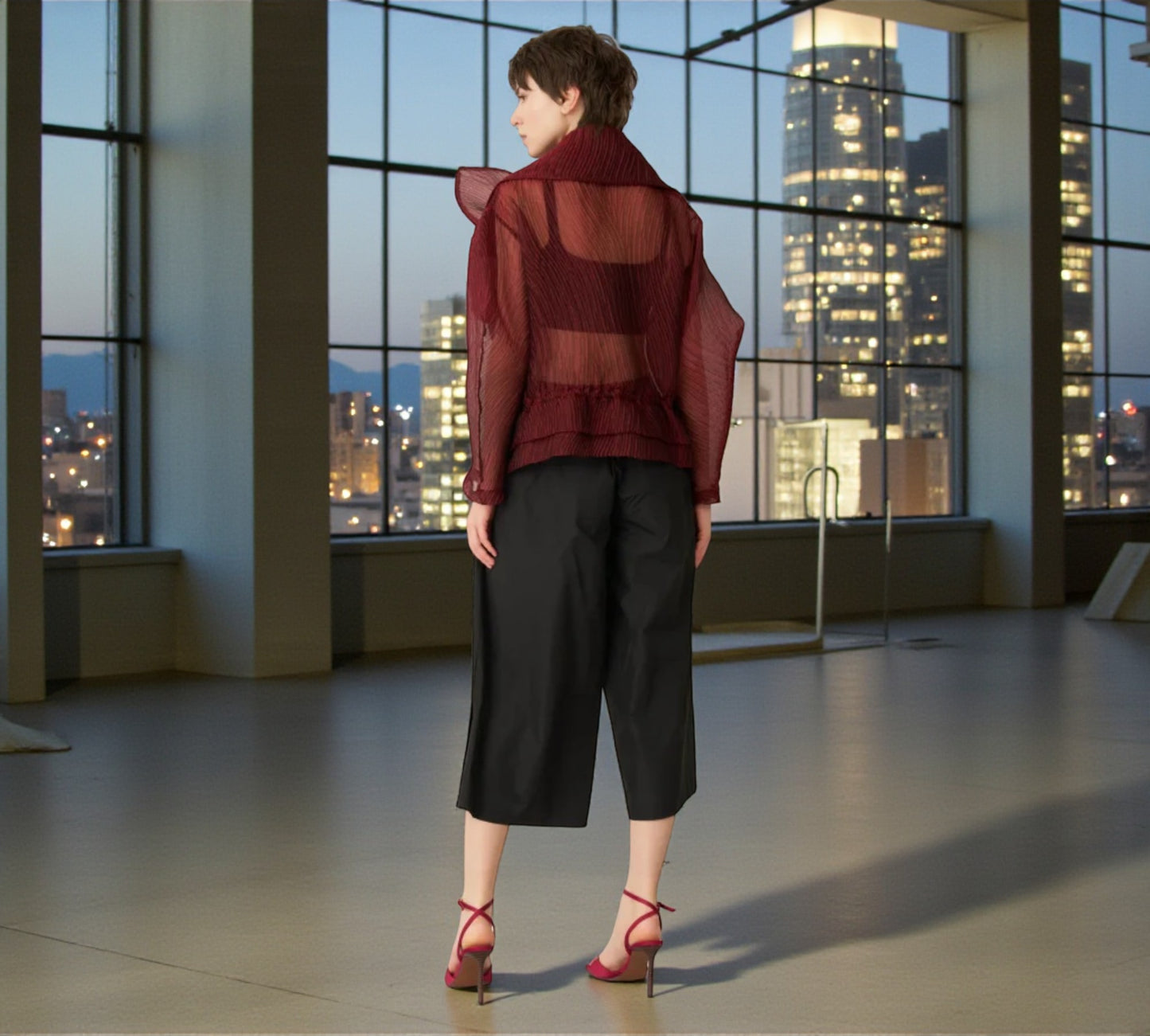 Bize Sheer Pleated Organza Bomber Jacket with Statement Rose - Above the Crowd Butique