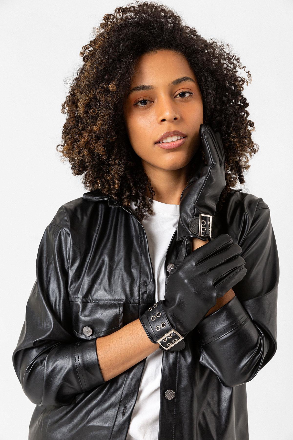 Belt Detailed Leather Gloves