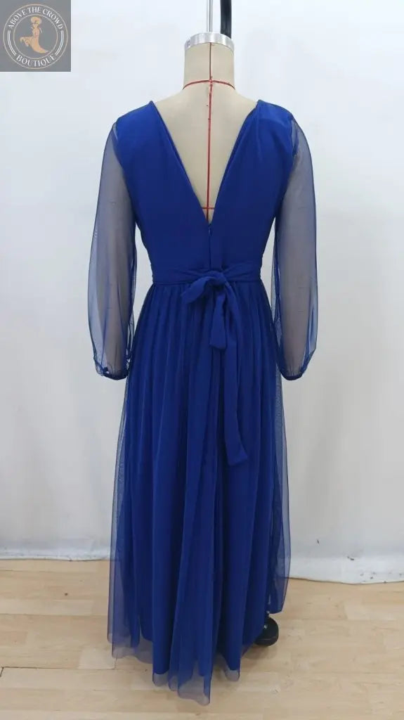 Elegant V-Neck Blue Wrap Dress
