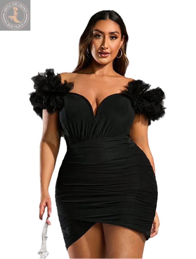 Off-Shoulder Mesh Ruffle Dress