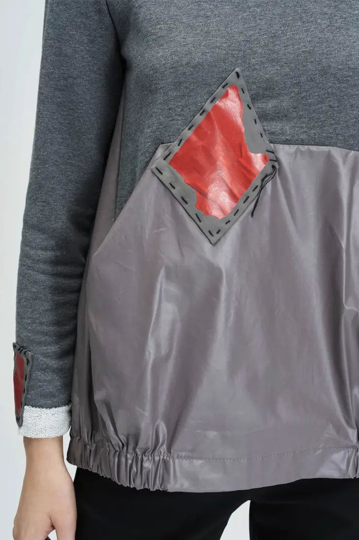 Bize 24W-BZ119 Red Patch Fabric Mixed Sweater Bize