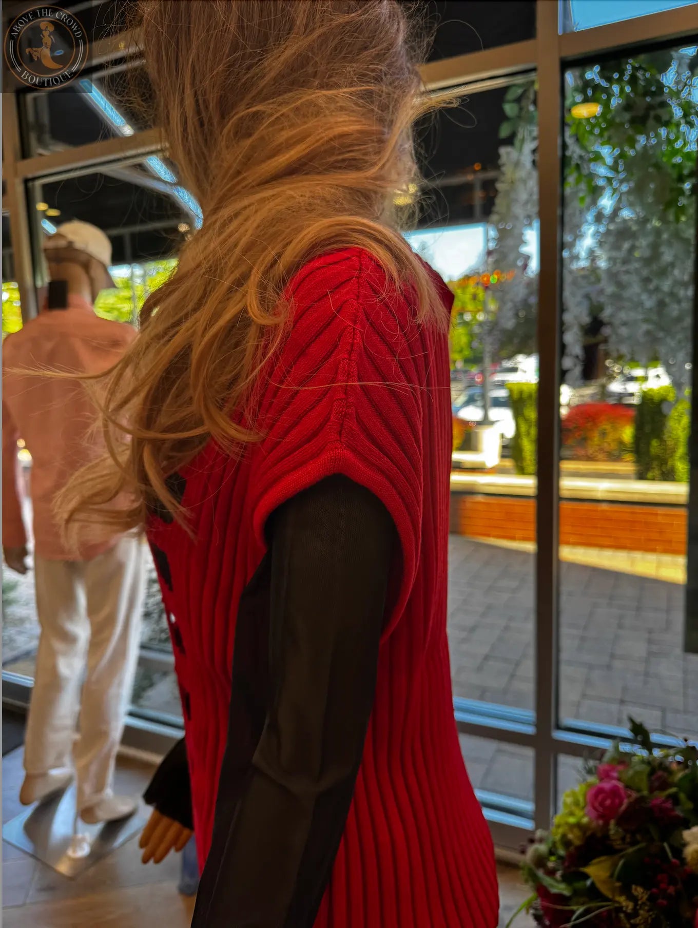 Bize European Red Cut-Out Knit Top: Define Your Style with Unique Ribbed Elegance Bize