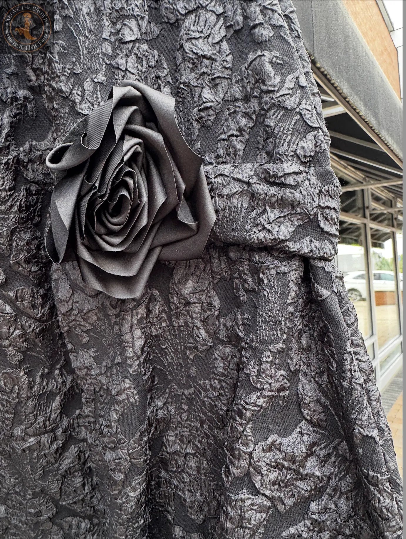 Black Textured Maxi Skirt with Floral Accents - Elegant European Style | Above The Crowd Boutique Karma