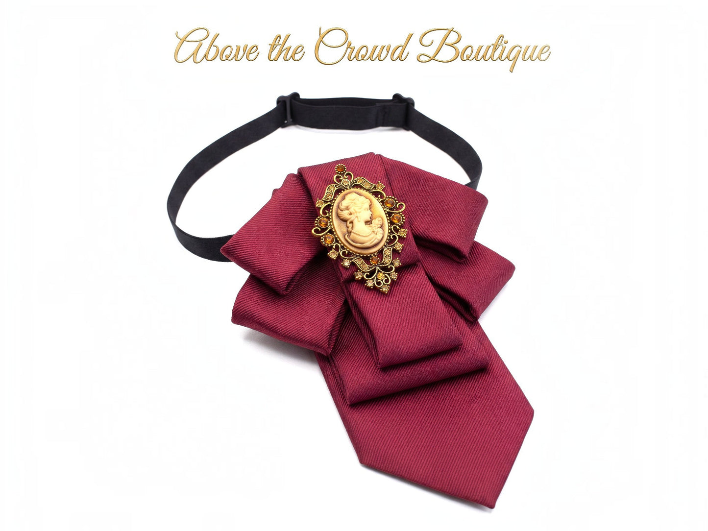 Burgundy Victorian Cameo Statement Necktie for Women - Above the Crowd Boutique