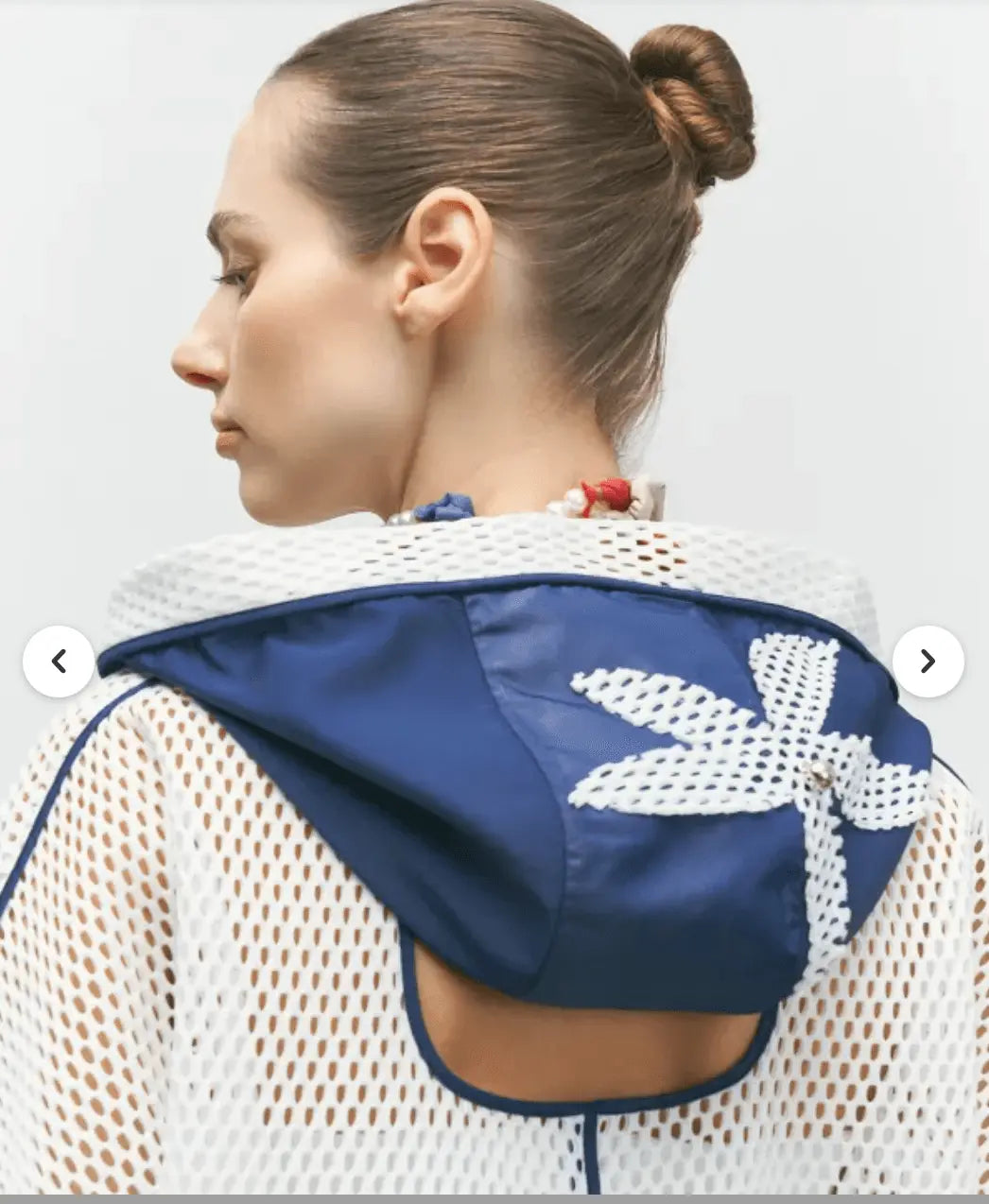 Chic European Cropped Mesh Hoodie with Navy & Floral Accents – Unique & Lightweight Bize