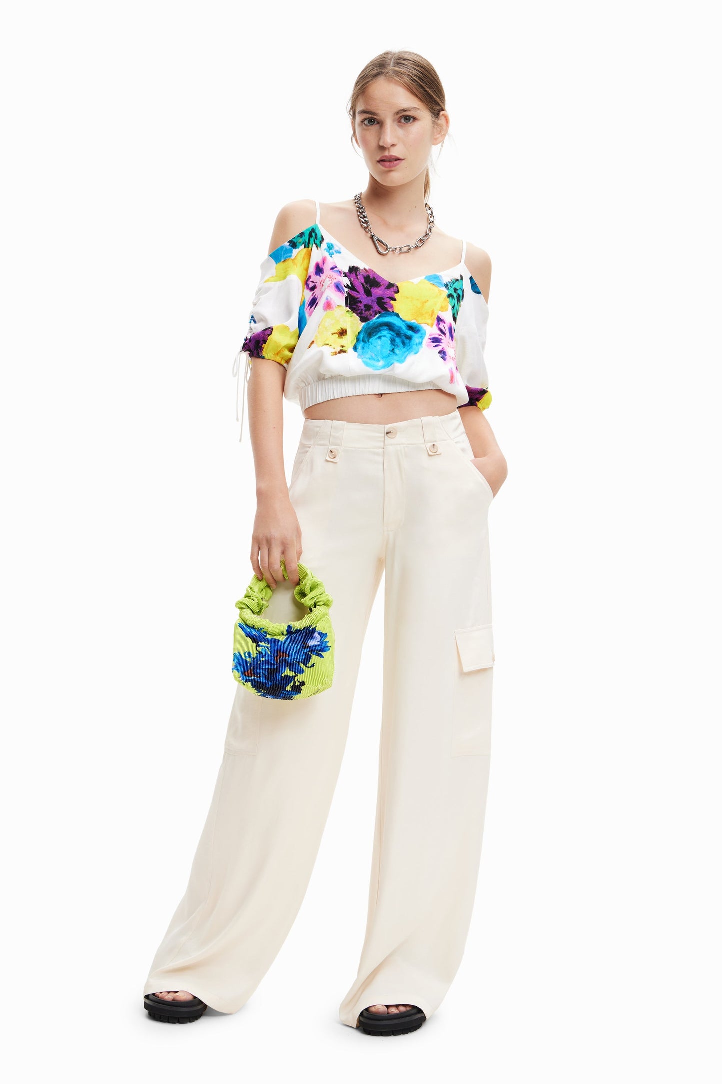 Desigual Floral Print Cold Shoulder Top - Vibrant European Style Desigual