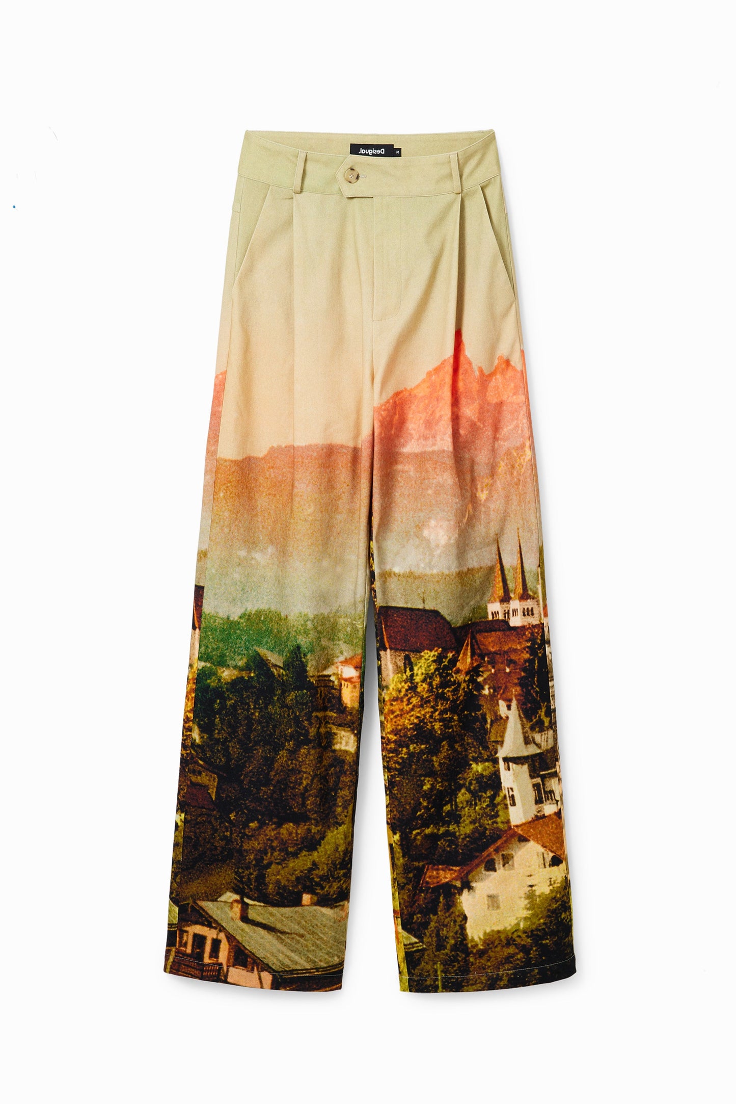 Desigual M. Christian Lacroix Landscape Print Trousers - High Waisted Wide Leg Pants Desigual