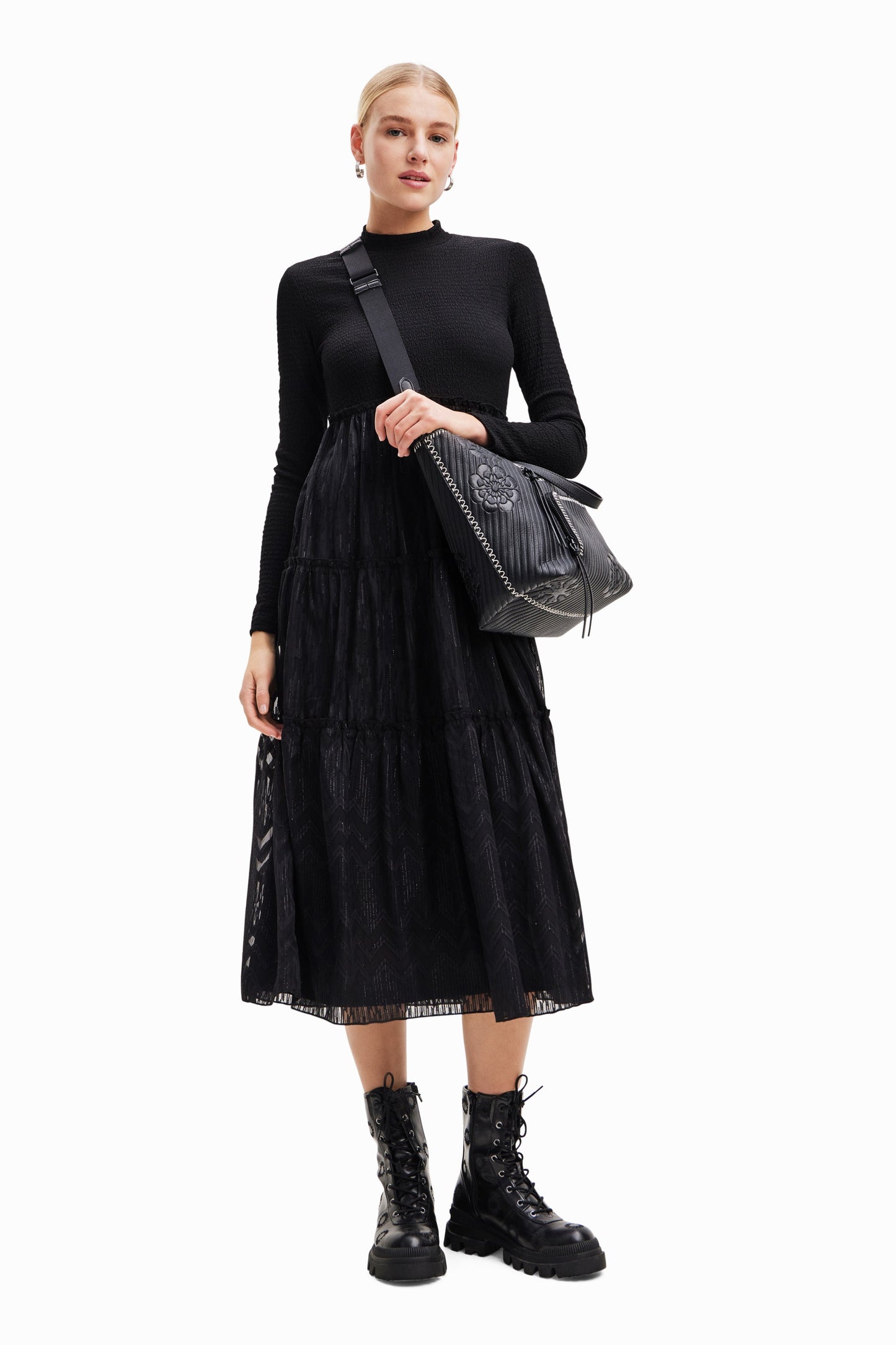 Desigual Midi Dress - Two-Piece Effect, Lurex & Sheer Details Desigual