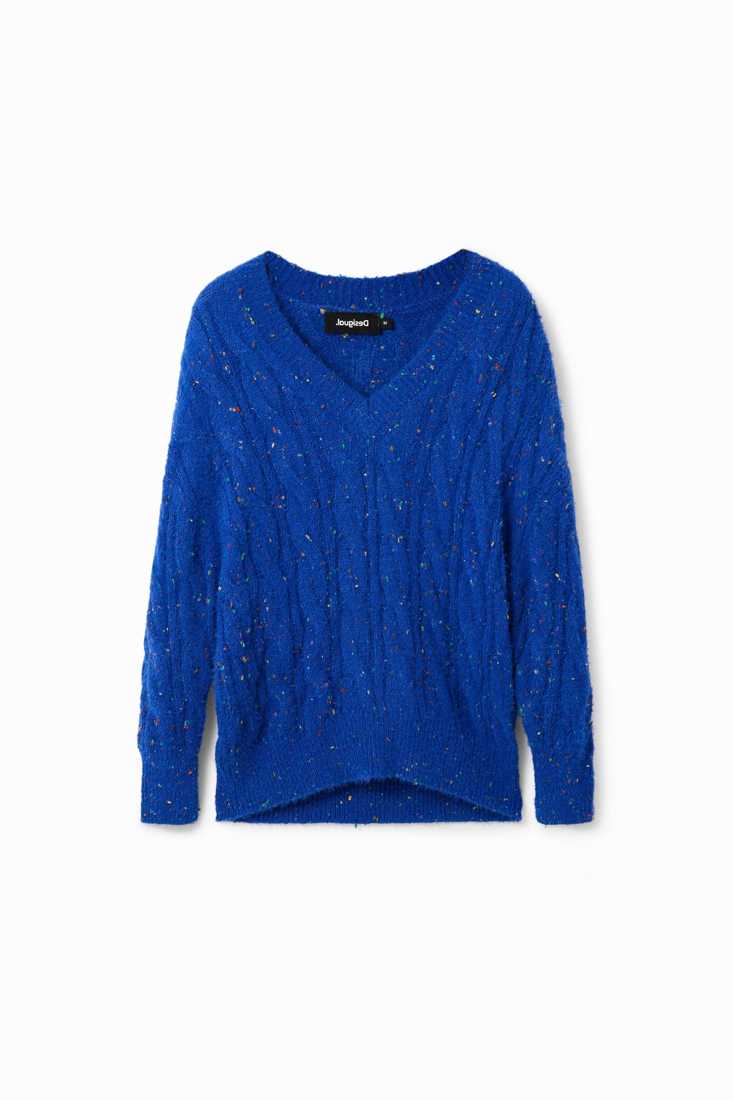 Desigual Oversize Cable Knit Pullover - Women's Multicolour V-Neck Sweater - European Fashion Desigual