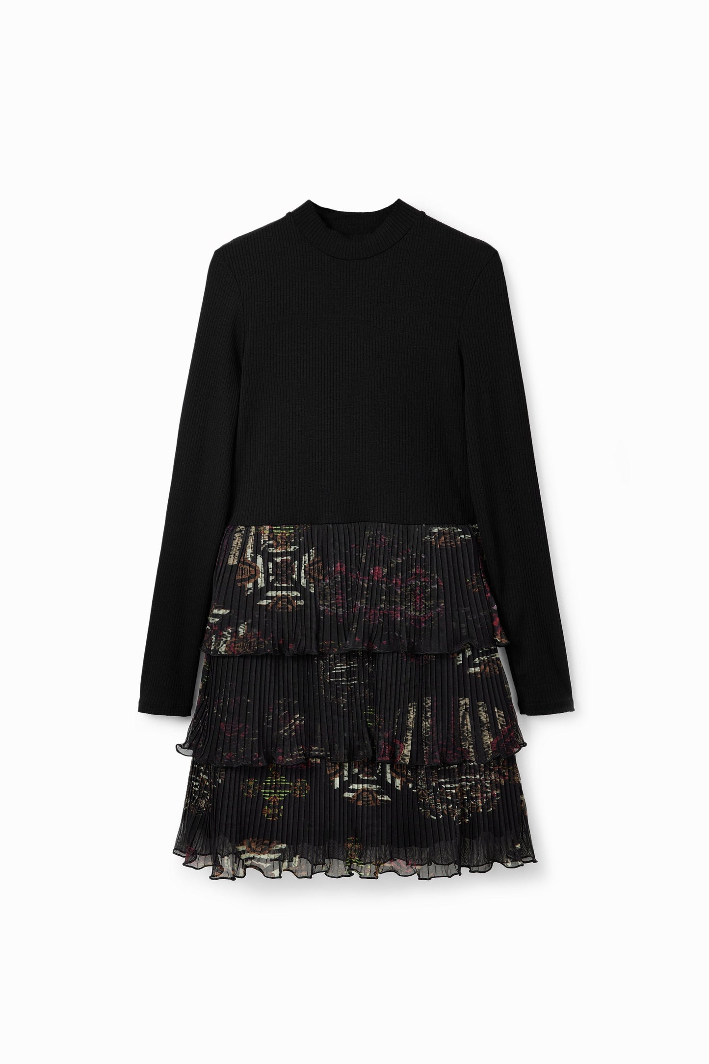 Desigual Short Pleated Ruffle Dress - Multicolor Print, Recycled Polyester Desigual