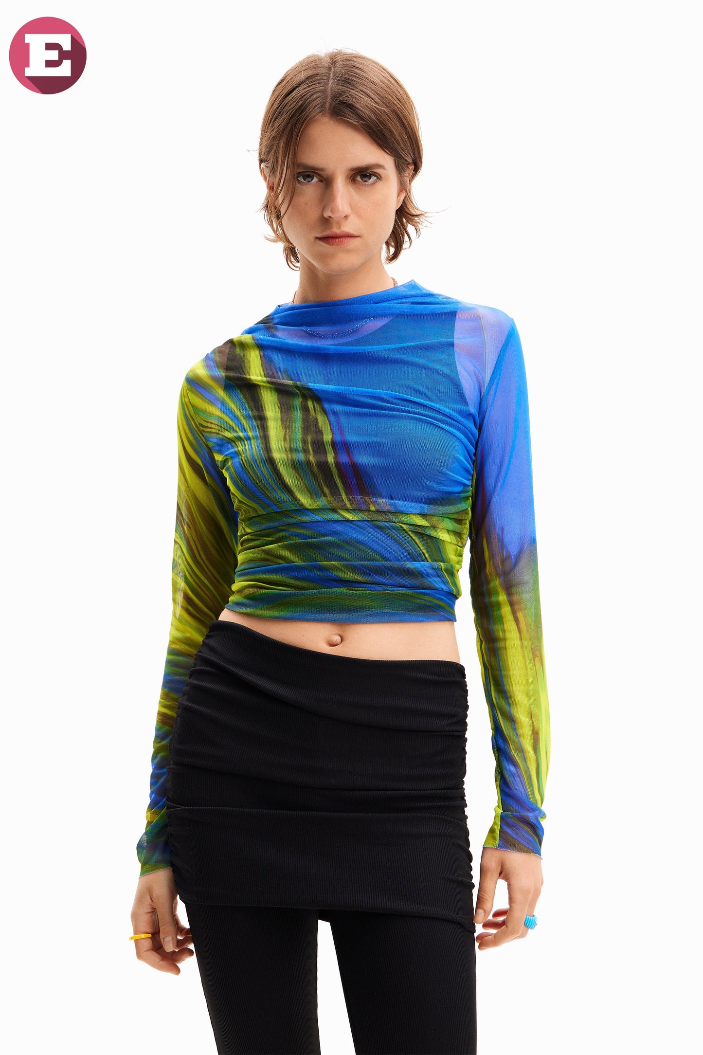 Desigual Tulle Wave Top - Fitted Long Sleeve T-Shirt - Unique European Fashion Desigual