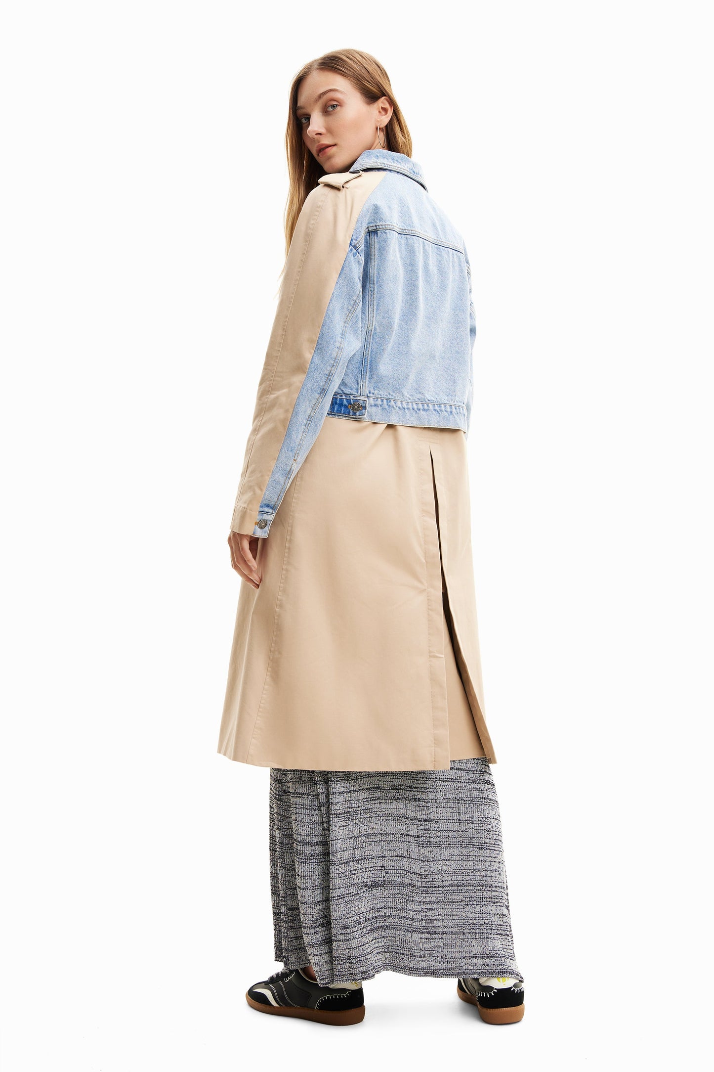 Desigual Women's Two-Tone Denim & Beige Woven Trench Coat - Unique European Style Desigual