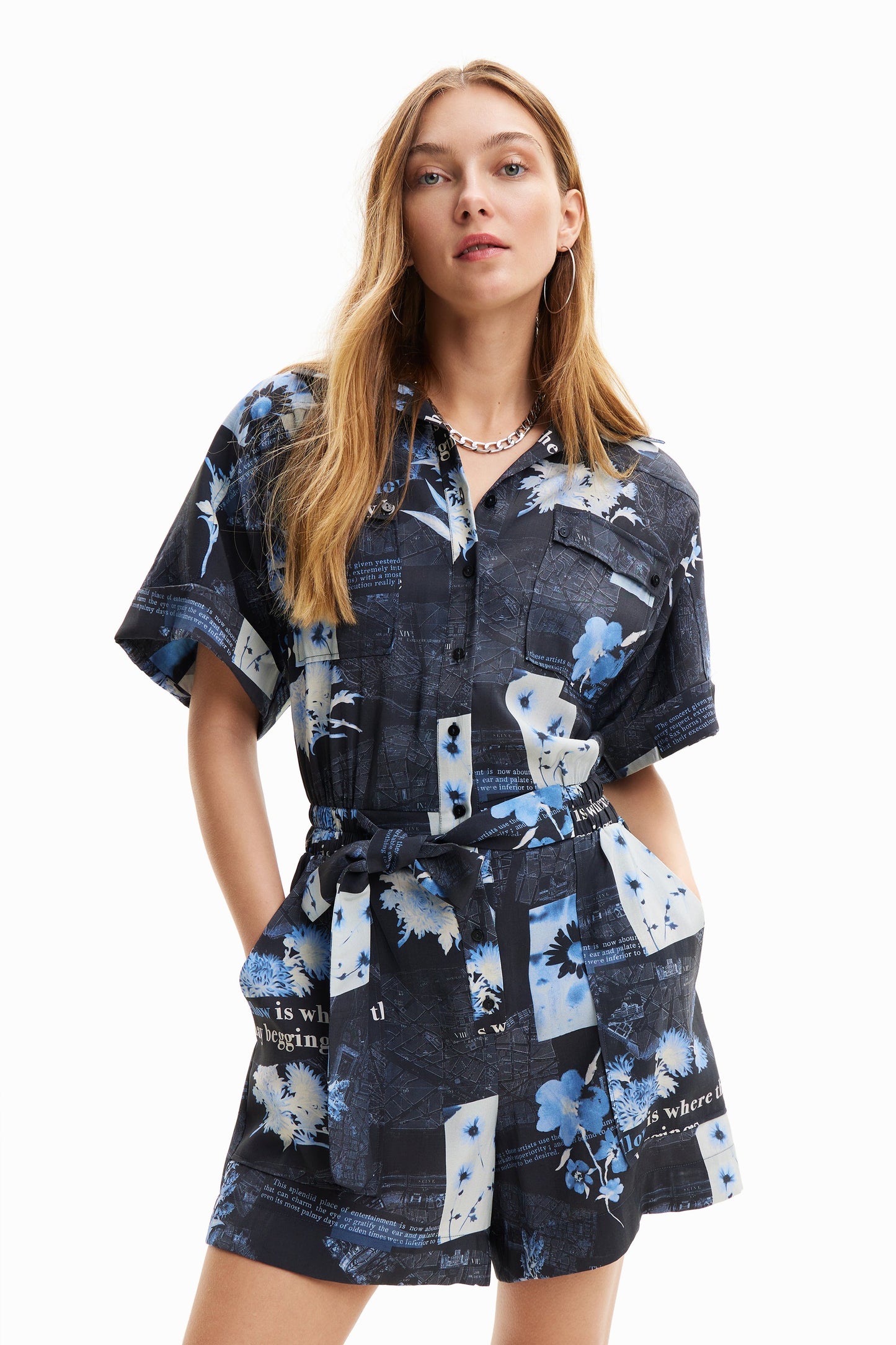 Desigual Women's Woven Botanical Print Overall - Unique European Style Desigual