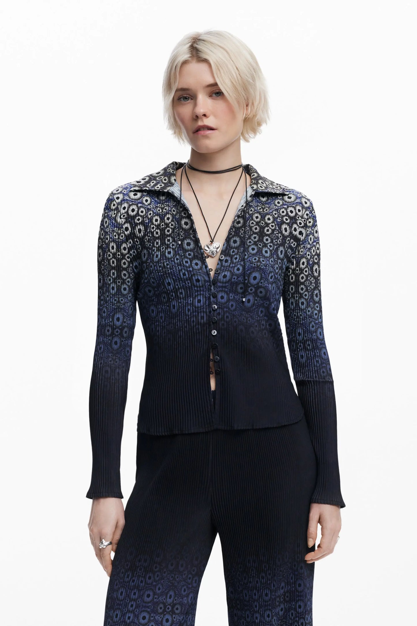 Desigual Women's 'Celulas Lacroix' Print Shirt - Unique Cellular Design, Slim Fit Desigual