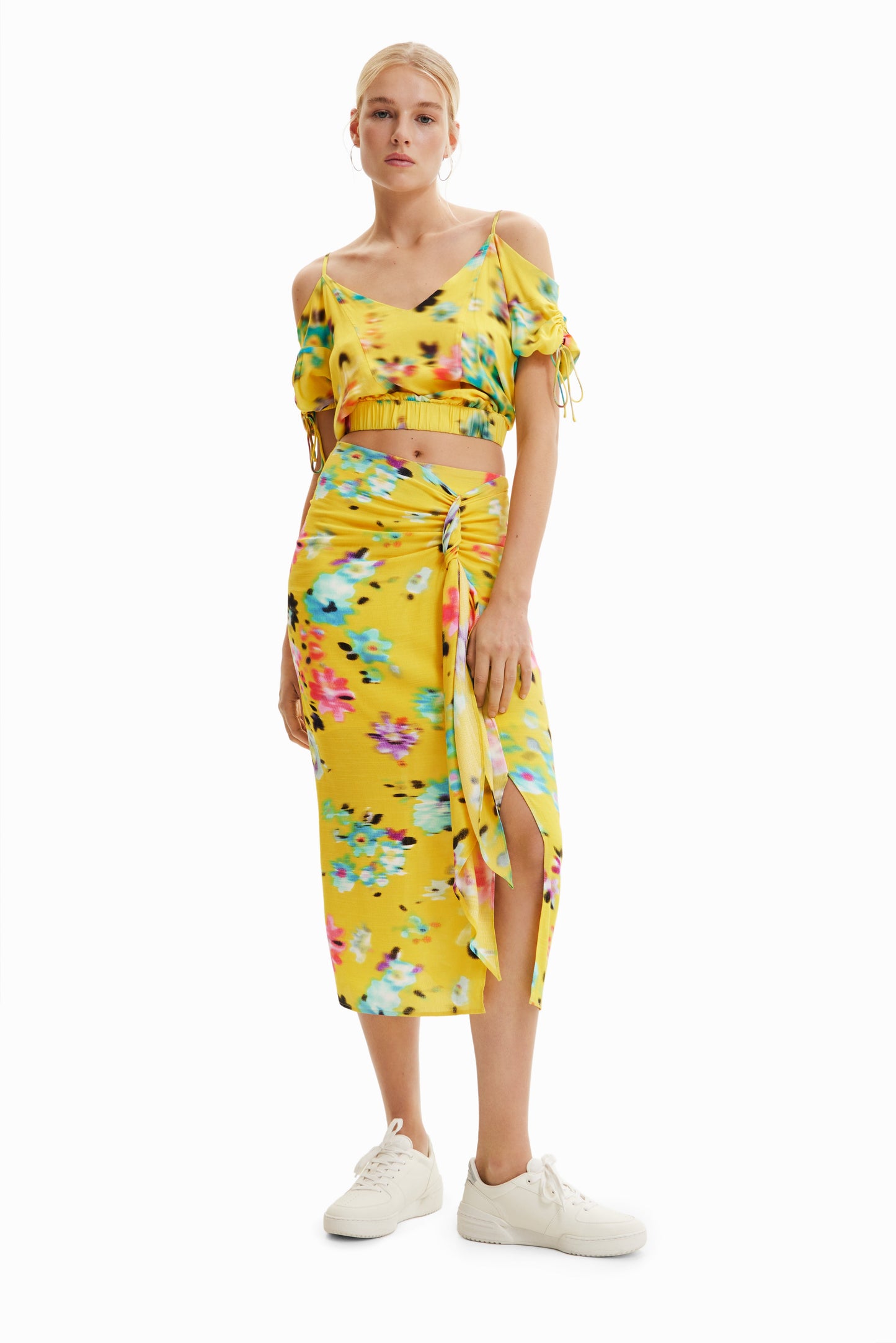 Desigual Woven Skirt - 'Fall Garden' Print, Viscose Midi Skirt Desigual