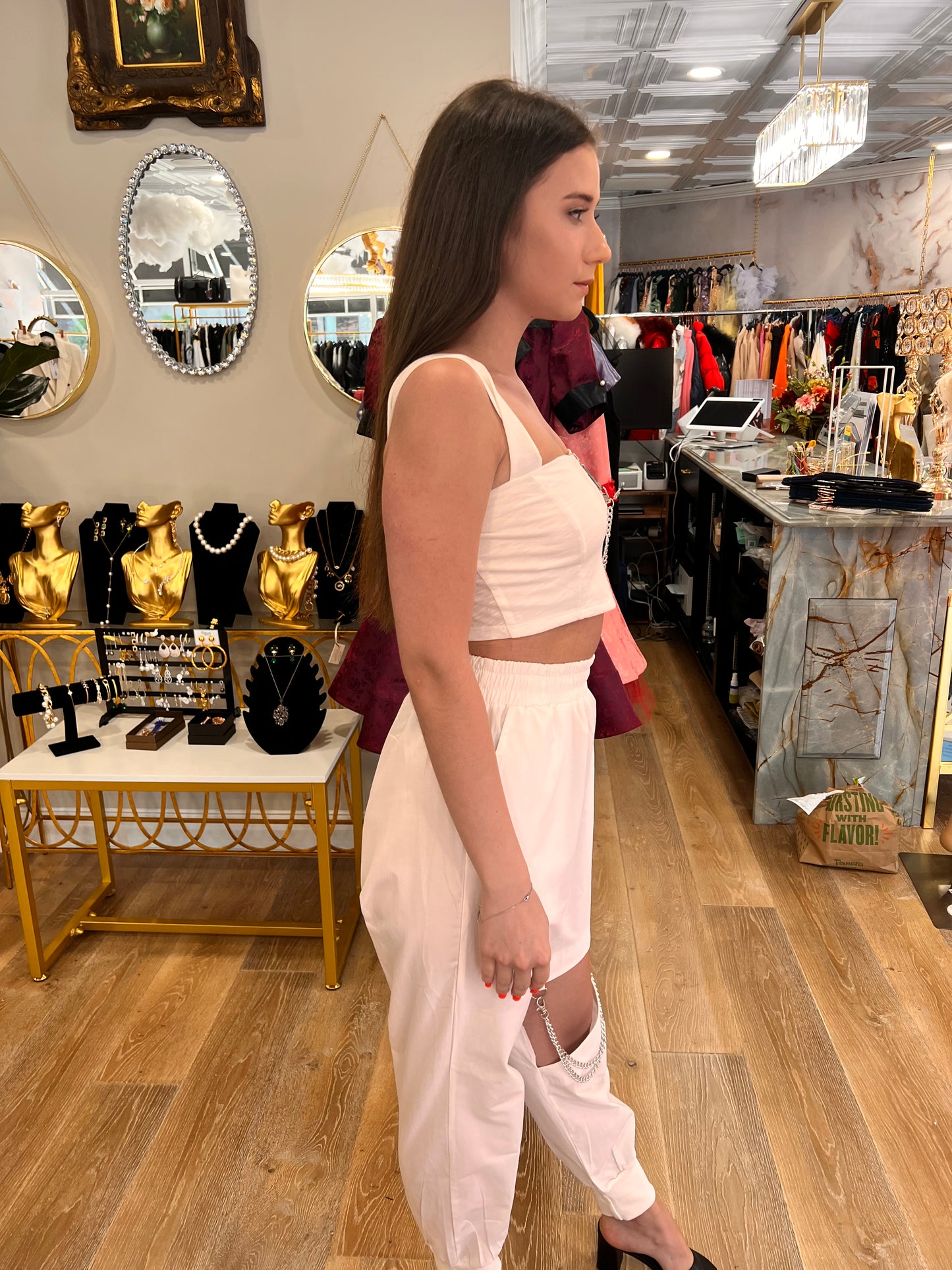 Edgy Woven Pants with Chain Detail - H-4 Women's Unique Trousers H-4