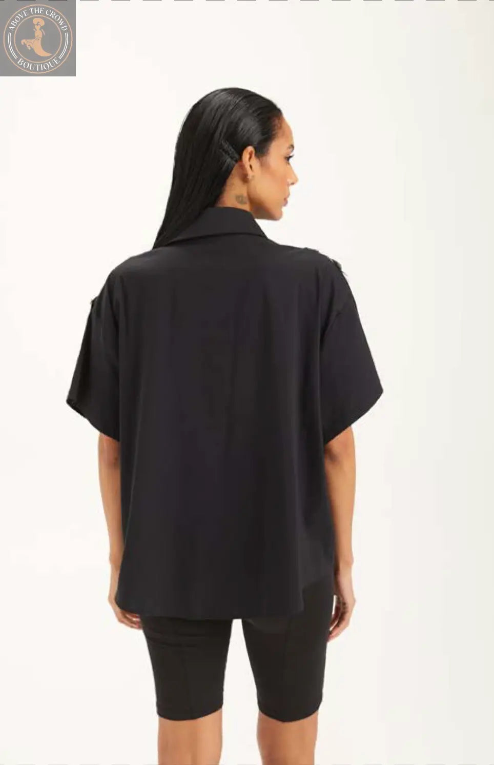 Embroidered Black Oversized Shirt - H-4 - Modern Streetwear Top H-4