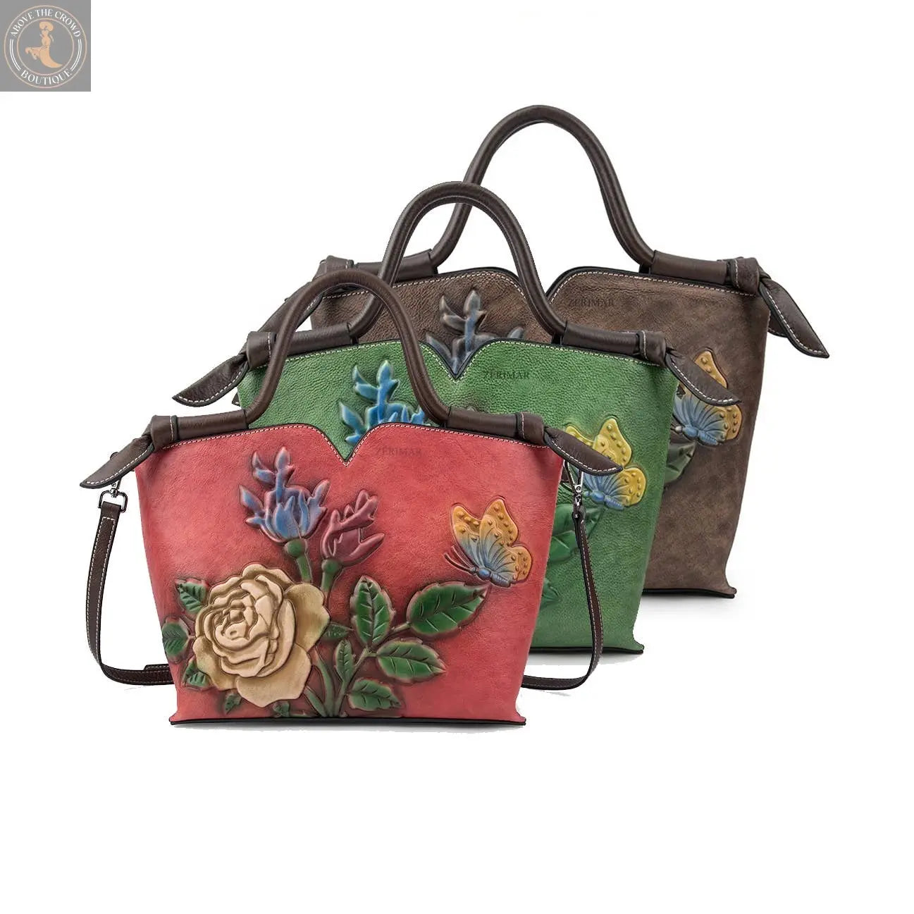 Floral Embossed Leather Handbag – Pink Tones Zerimar 1942