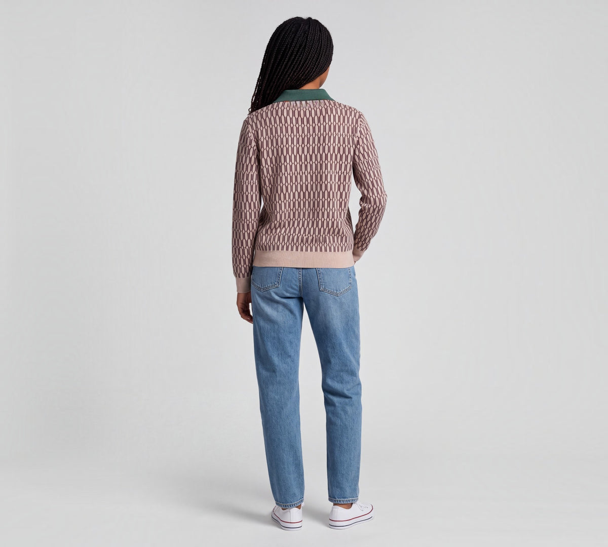 Retro Geometric Knit Polo Sweater - Above the Crowd Boutique