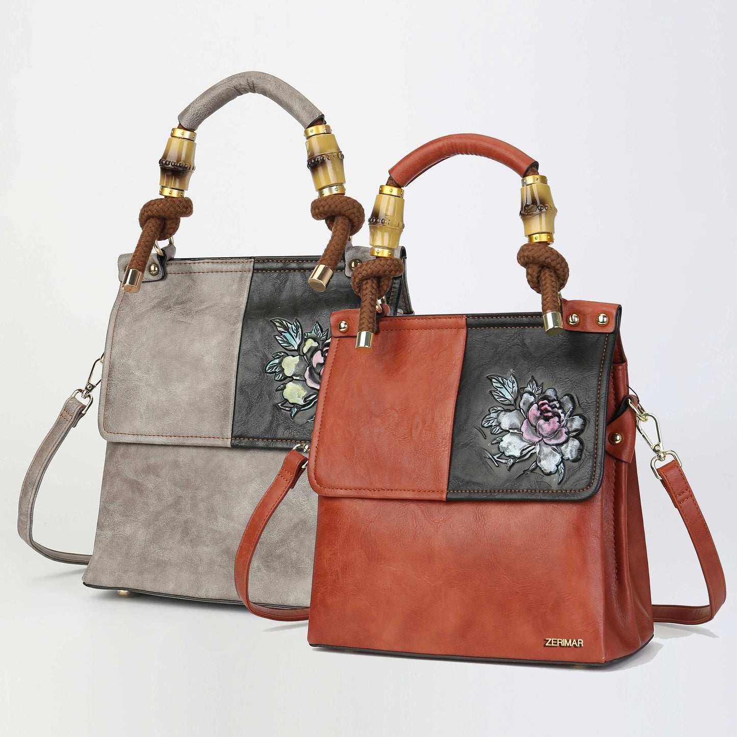 Gray Floral Handbag – European Design Shoulder Bag Zerimar 1942