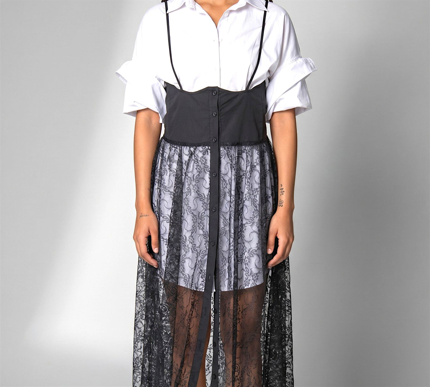 H-4 Dress – Layered Lace Corset Shirt Dress - Aboe the Crowd Boutique