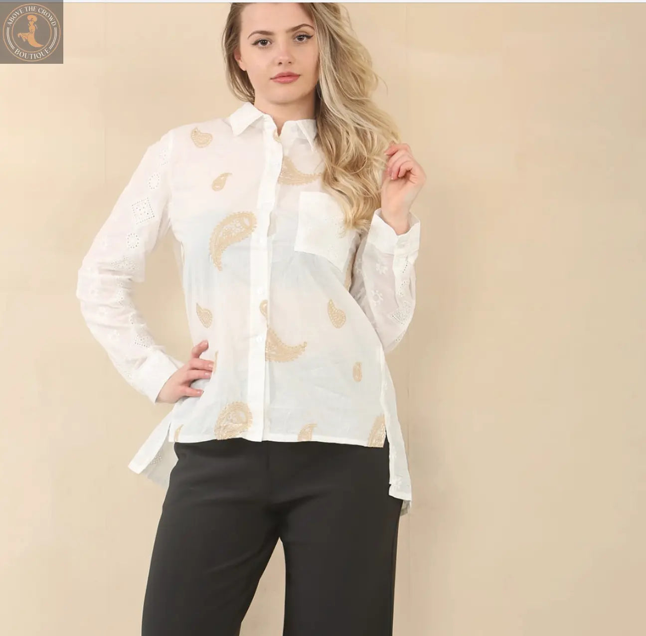 Kurt Muller Paisley Embroidered Anglais Cotton Shirt Kurt Muller