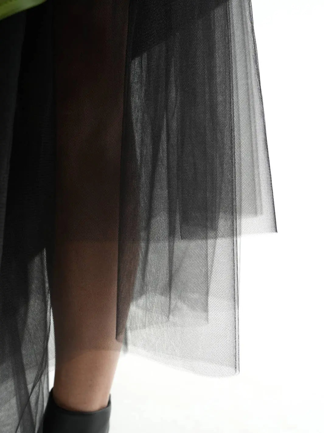 Metamorphosa Vegan Leather Tulle Skirt - Green Boho Midi Skirt Metamorphoza