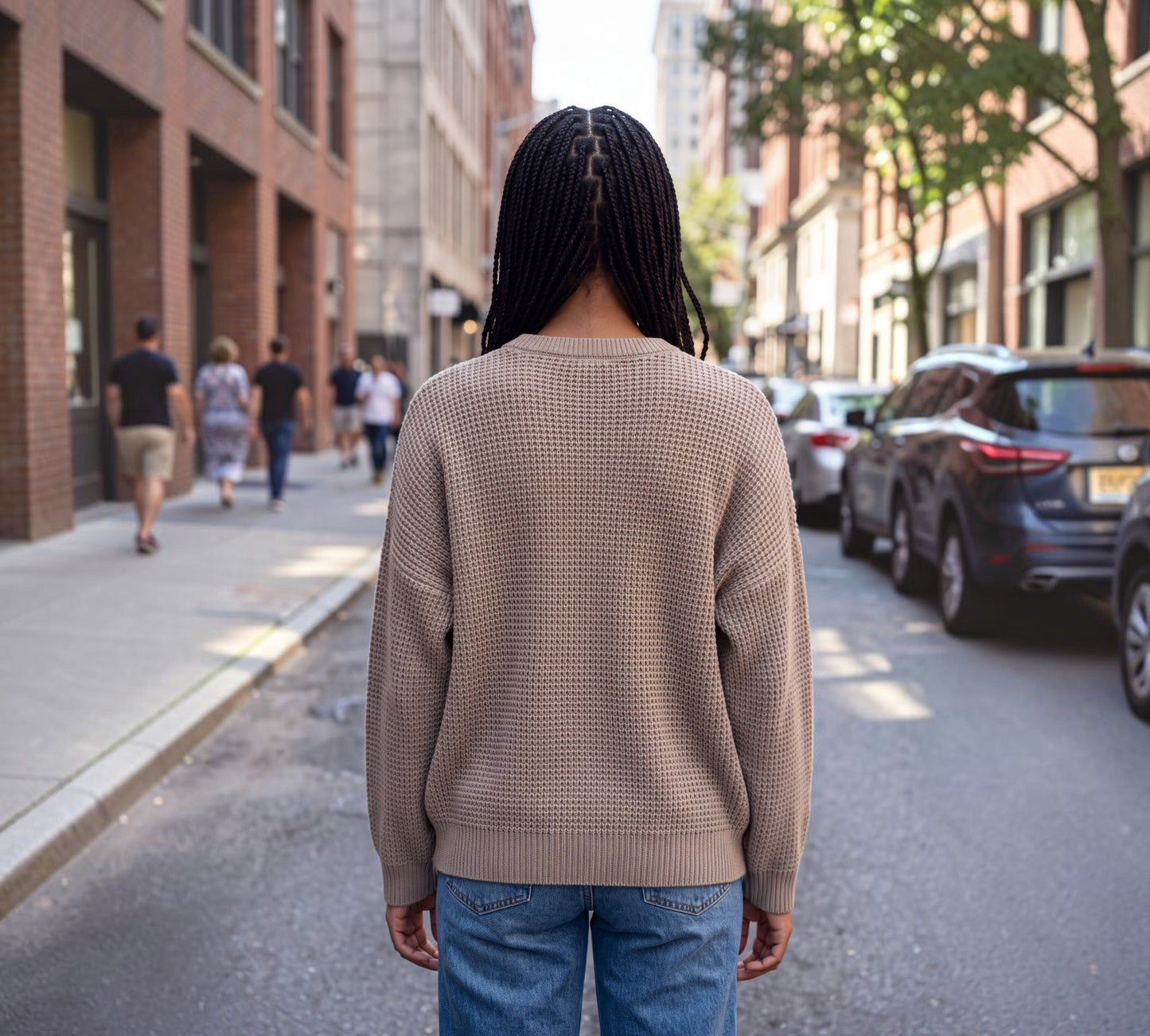 Taupe Textured Knit Statement Sweater with Gold-Tone Shoulder Buttons - bove the Crowd Boutique