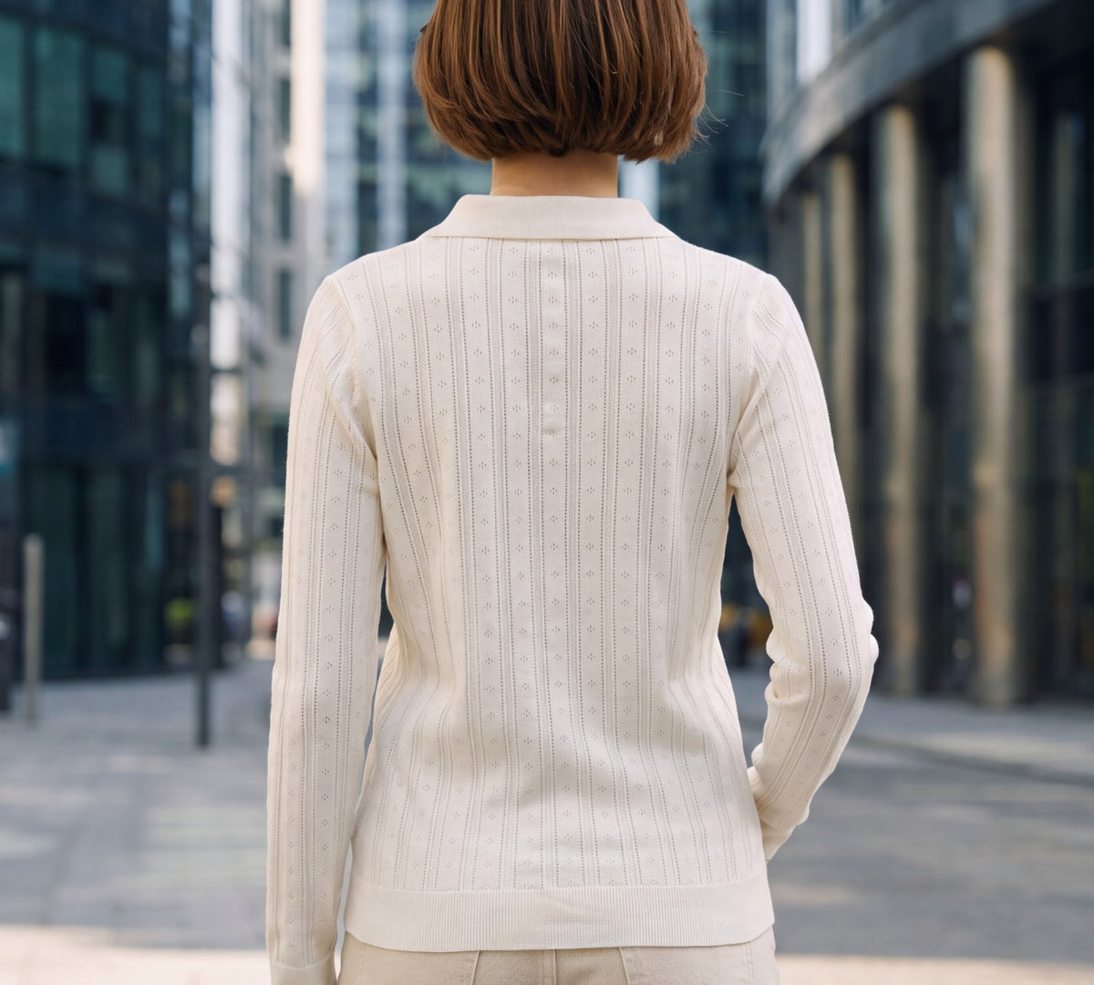 Bee Button Pointelle Polo Knit Sweater - Above the Crowd Boutique