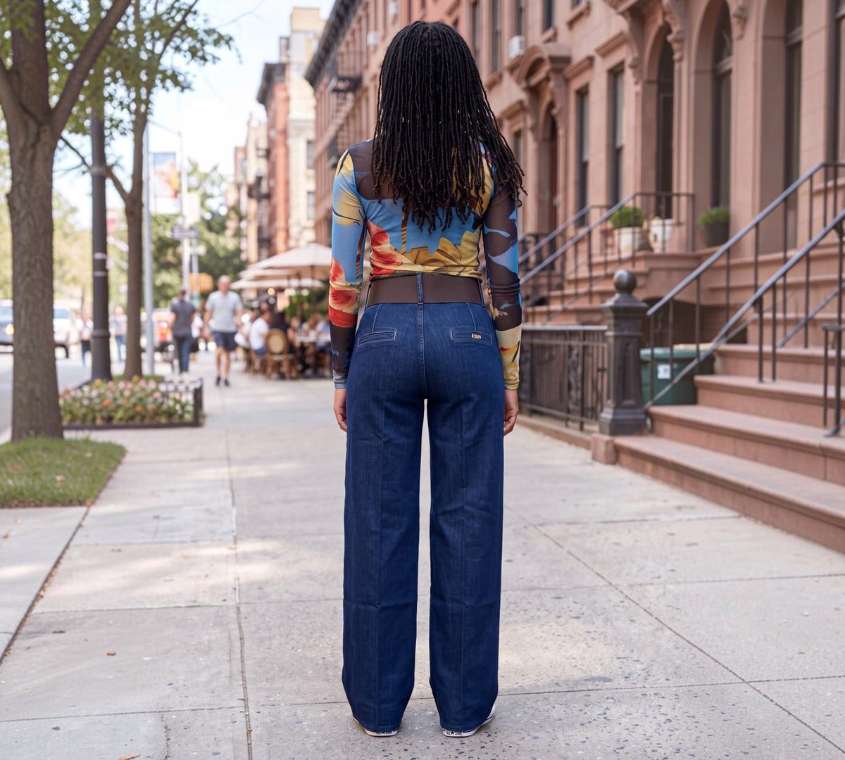 Dark Indigo High-Rise Wide-Leg Tailored Jeans - Above the Crowd Boutique
