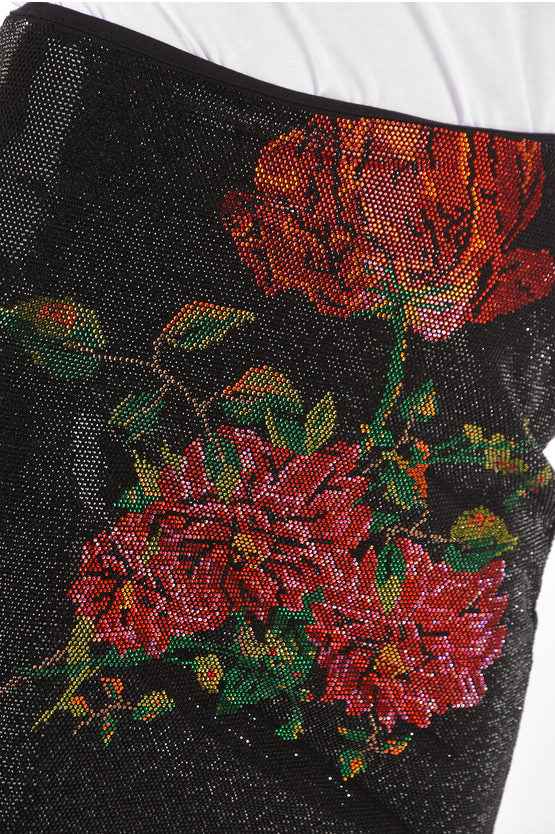 Philipp Plein Couture Rhinestone Floral Mini Skirt - Italian Made XL Pencil Skirt - Spring/Summer