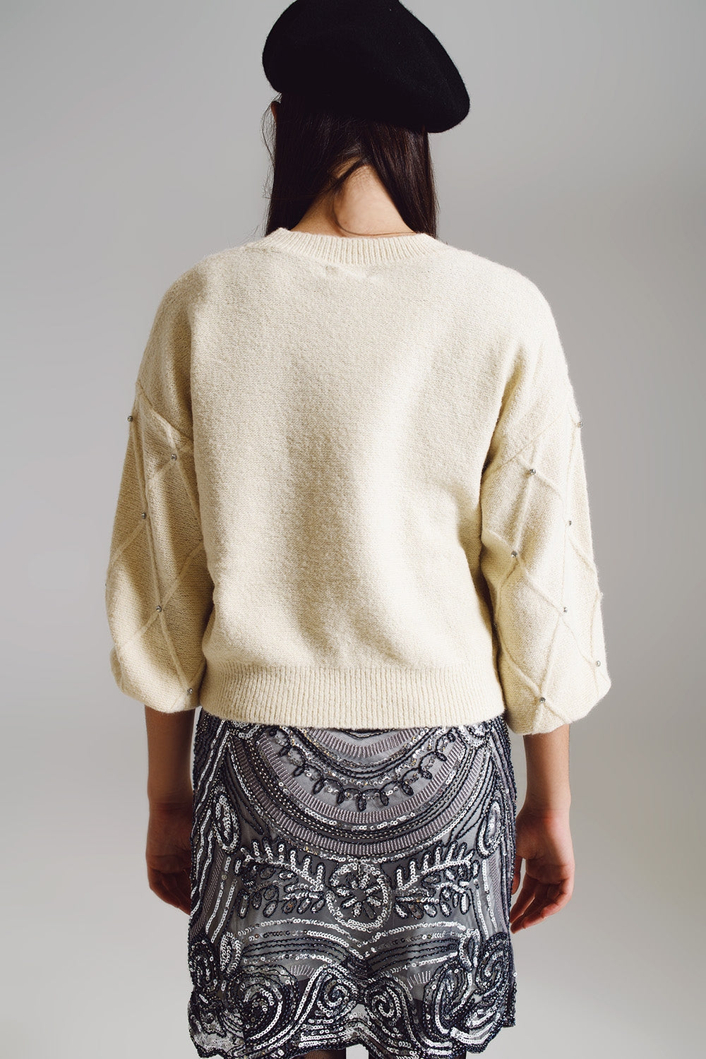 Q-2 Ivory Sweater With Embellished Details Q-2