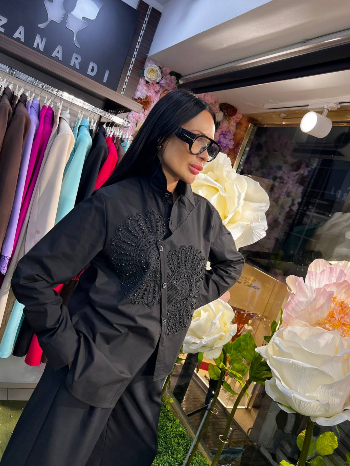 Zanardi Fashion Black Embroidered Statement Blouse