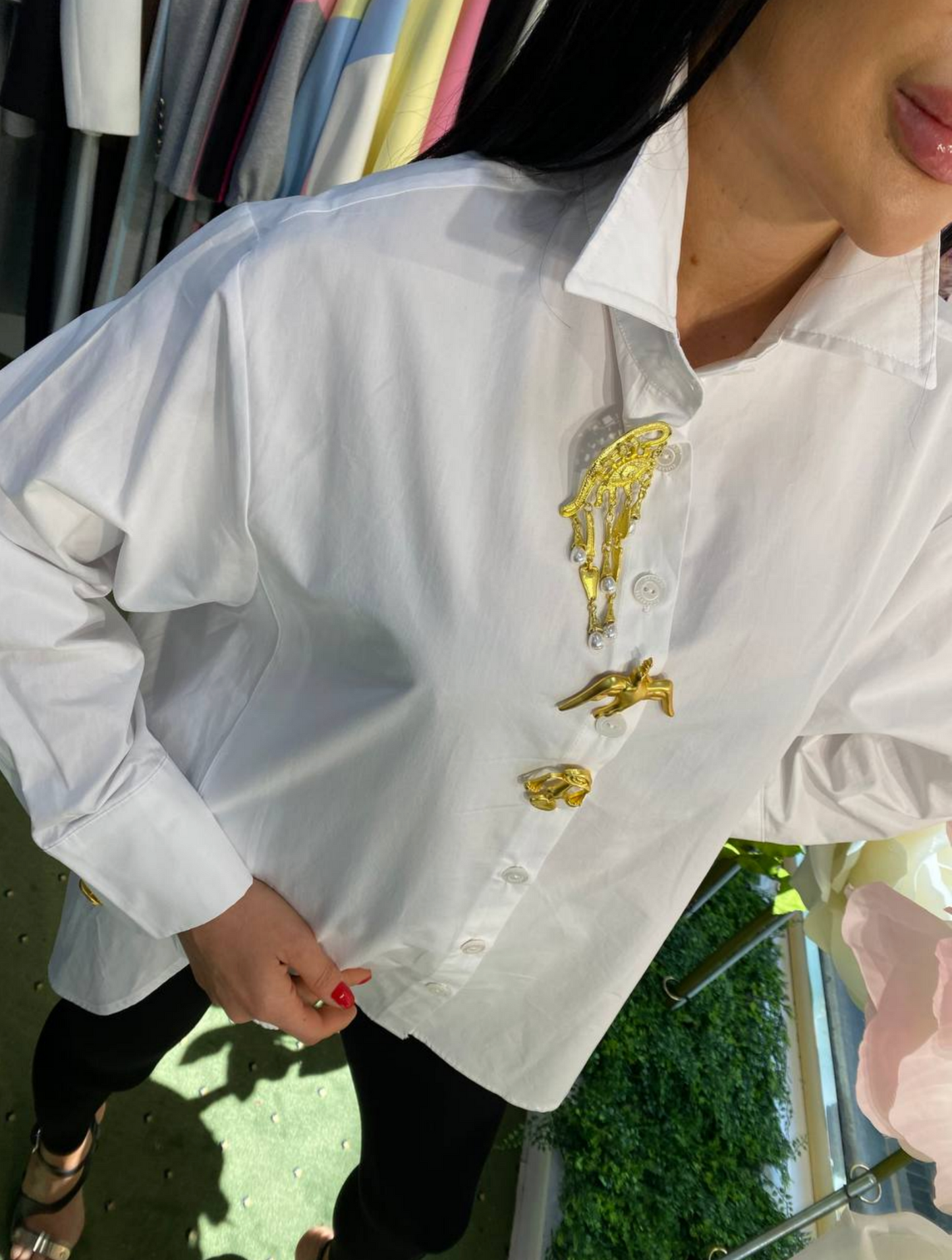 Statement Gold Charm Oversized Shirt - Above the Crowd Boutique