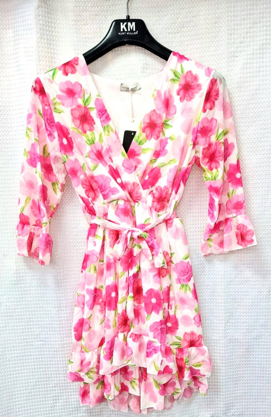 Sophie Pink Crossover Tier Midi Dress Kurt Muller