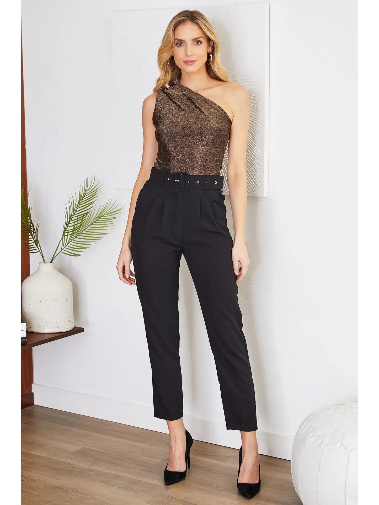 Venti6 Black Tapered Women Pants Venti6