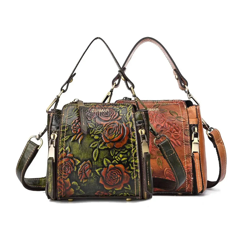 Vintage Floral Embossed Handbag - European Style Designer Purse Zerimar 1942