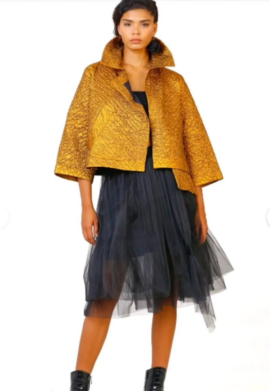 Women's Gold Quilted Cropped Jacket - Unique European Style by Above The Crowd Boutique Bize