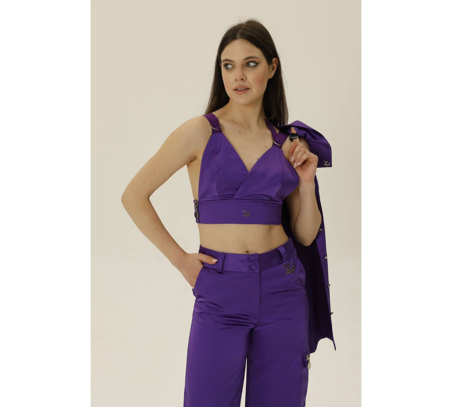 Zanardi Fashion Satin Bralette, Blazer & Pants Suit