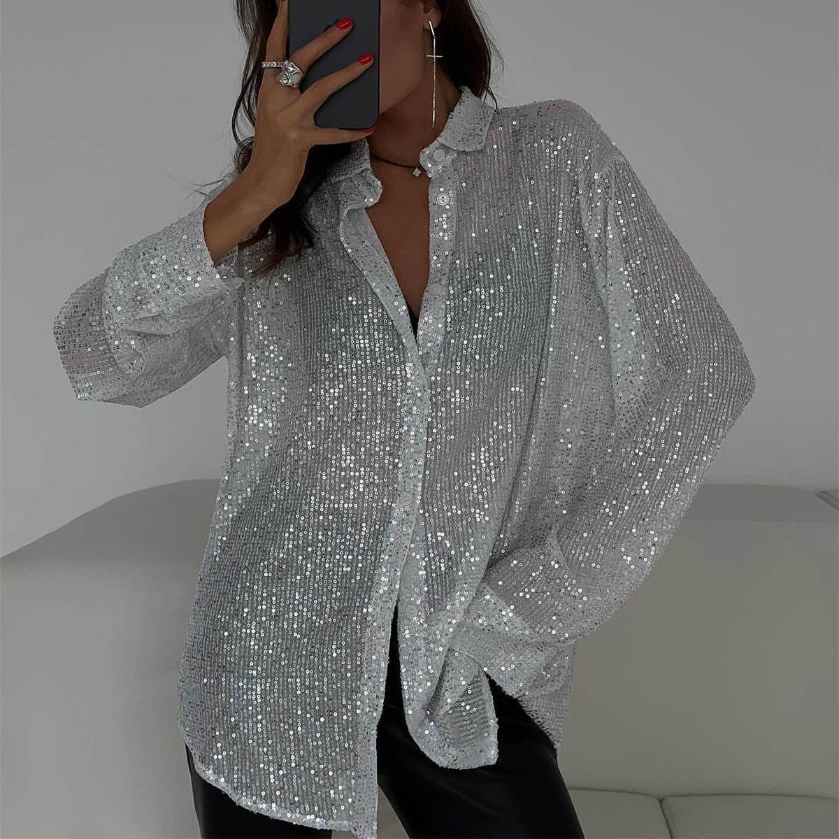 Glamorous Sequin Button-Down Shirt