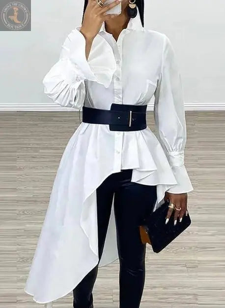 ベルト付きアシンメトリーカットシャツ