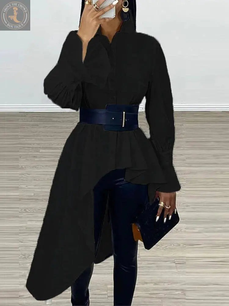 ベルト付きアシンメトリーカットシャツ