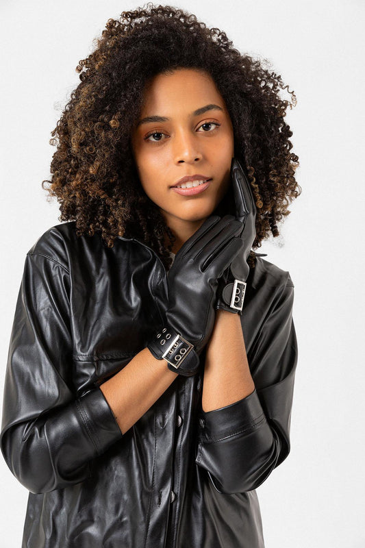 Belt Detailed Leather Gloves