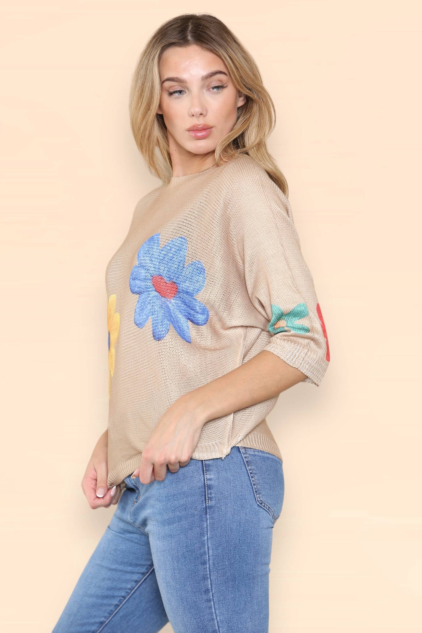 Daisy Print Print Fine Knit Top - Above The Crowd Boutique