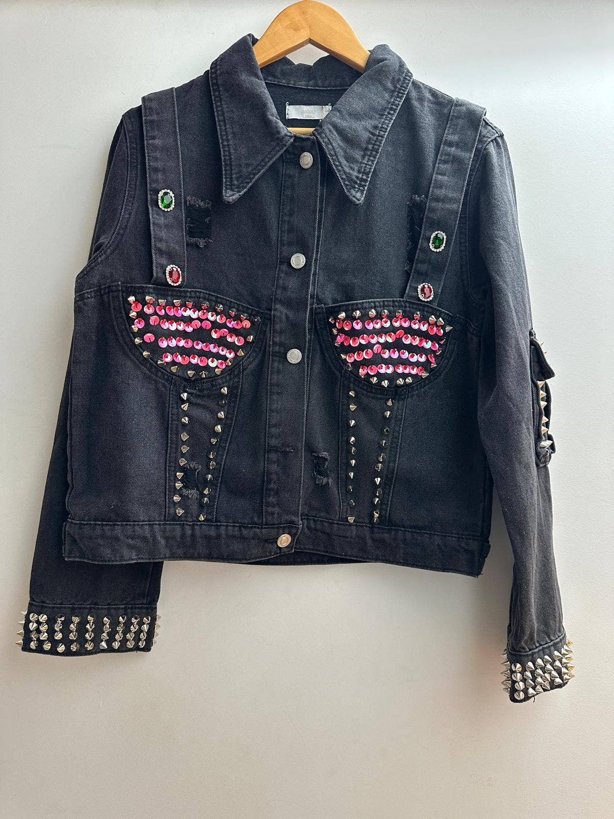 7231 denim jacket with studs - Above The Crowd Boutique